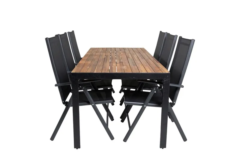 Bois Matbord Utomhus 200 cm Svart/Brun med 6 Break Positionsstol Svart - Utemöbler - Utegrupp - Matgrupp utomhus