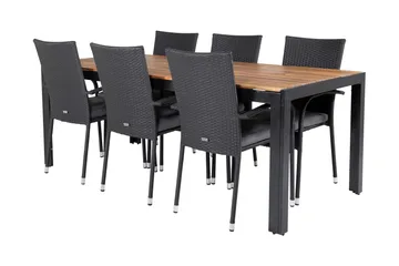 Bois Matgrupp Utomhus 200cm + 6 Anna Karmstolar - Svart/Grå - Utemöbler - Utegrupp - Matgrupp utomhus