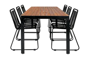 Bois Matgrupp Utomhus 205cm + 6 Lindos Stapelbara Matstolar - Svart/Grå - Utemöbler - Utegrupp - Matgrupp utomhus