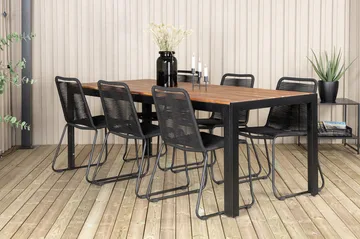 Bois Matgrupp Utomhus 205cm + 6 Lindos Stapelbara Matstolar - Svart/Grå - Utemöbler - Utegrupp - Matgrupp utomhus