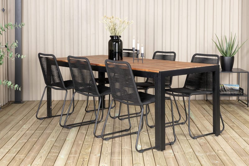 Bois Matgrupp Utomhus 205cm + 6 Lindos Stapelbara Matstolar - Svart/Grå - Utemöbler - Utegrupp - Matgrupp utomhus