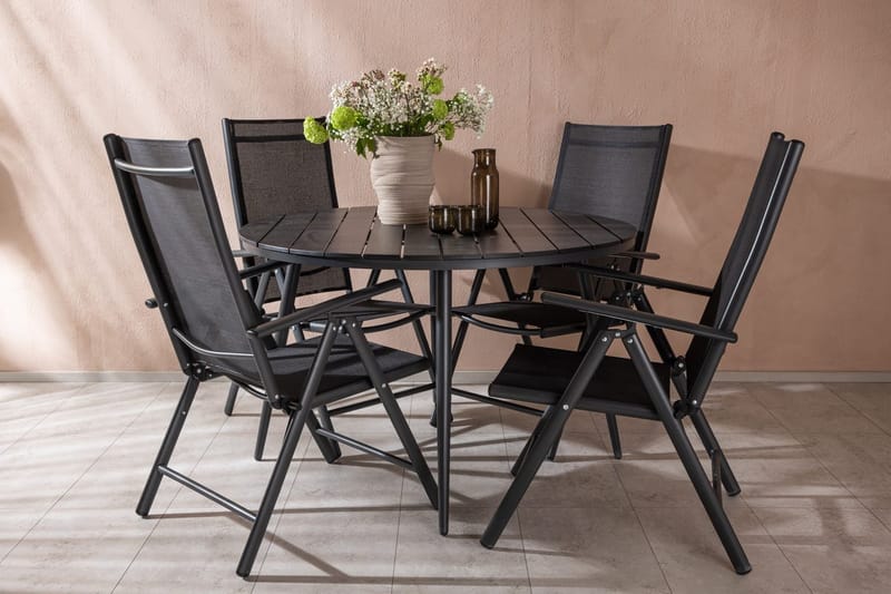 Break Matbord Utomhus 120 cm Rund med 4 Break Positionsstol Svart