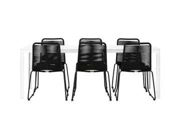 Break Matbord Utomhus 90x205 cm med 6 Lindos Stapelstol Svart - Utemöbler - Utegrupp - Matgrupp utomhus