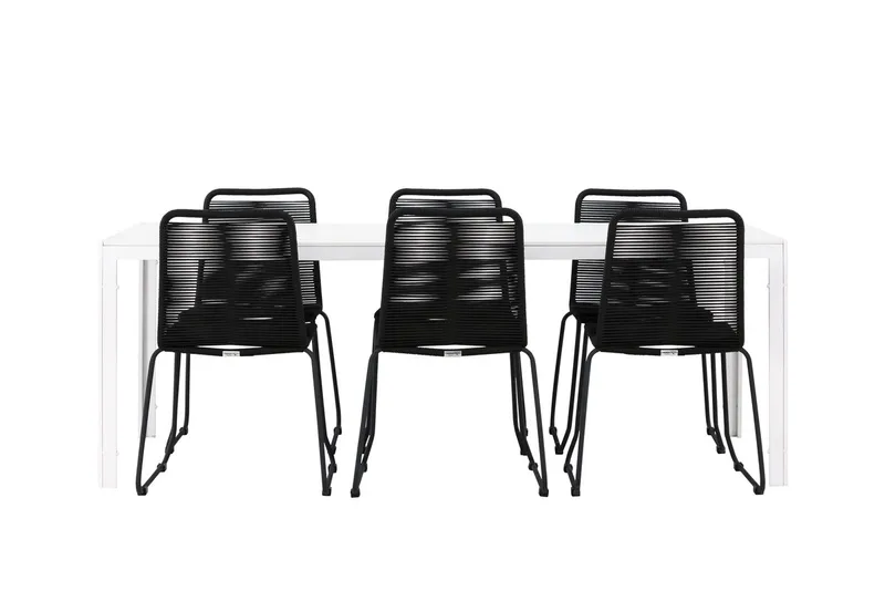 Break Matbord Utomhus 90x205 cm med 6 Lindos Stapelstol Svart - Utemöbler - Utegrupp - Matgrupp utomhus