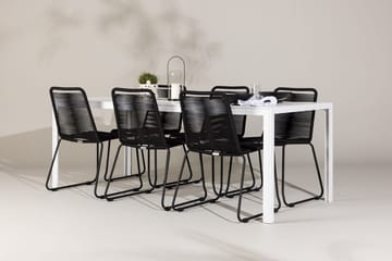 Break Matbord Utomhus 90x205 cm med 6 Lindos Stapelstol Svart - Utemöbler - Utegrupp - Matgrupp utomhus