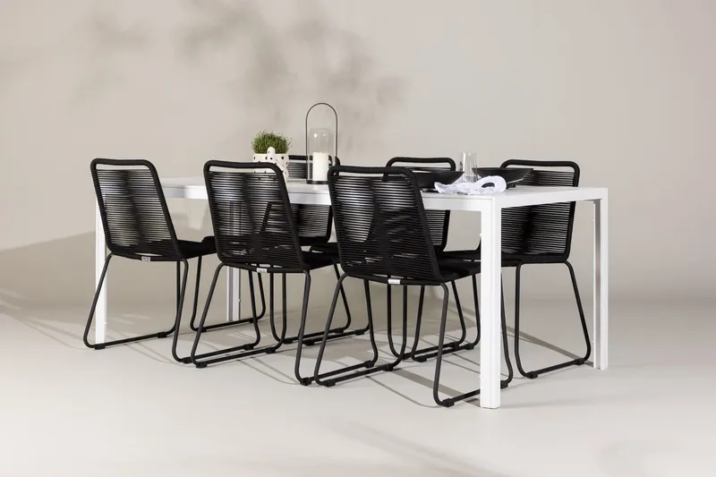 Break Matbord Utomhus 90x205 cm med 6 Lindos Stapelstol Svart