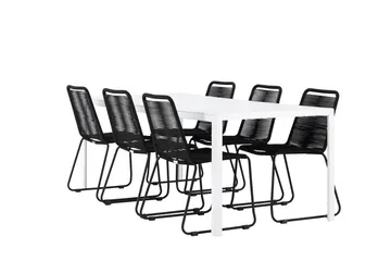 Break Matbord Utomhus 90x205 cm med 6 Lindos Stapelstol Svart - Utemöbler - Utegrupp - Matgrupp utomhus