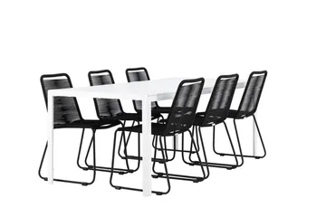 Break Matbord Utomhus 90x205 cm med 6 Lindos Stapelstol Svart - Utemöbler - Utegrupp - Matgrupp utomhus