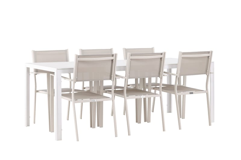 Break Matgrupp Utomhus 205 cm + 6 st Copacabana Matstolar Beige/Vit - Utemöbler - Utegrupp - Matgrupp utomhus