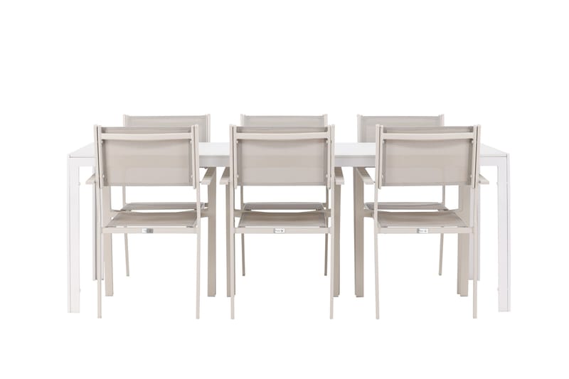 Break Matgrupp Utomhus 205 cm + 6 st Copacabana Matstolar Beige/Vit - Utemöbler - Utegrupp - Matgrupp utomhus