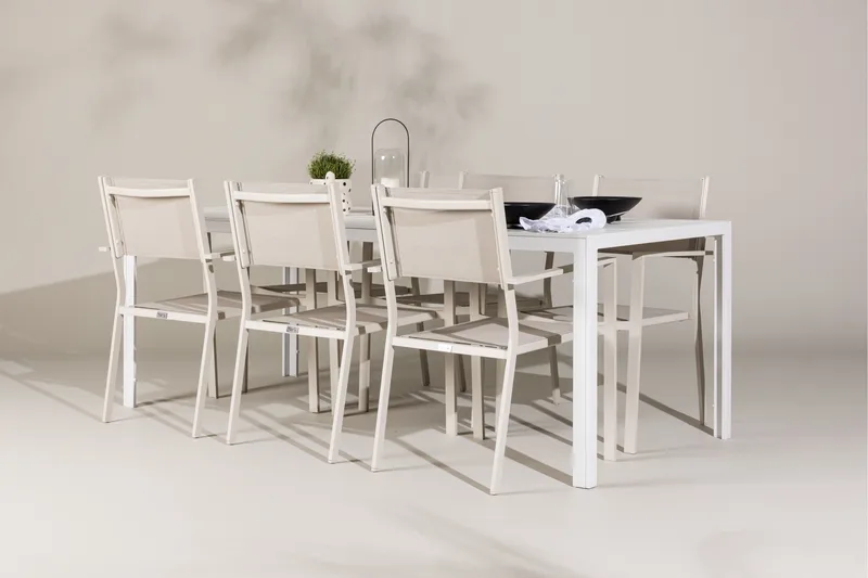 Break Matgrupp Utomhus 205 cm + 6 st Copacabana Matstolar Beige/Vit - Utemöbler - Utegrupp - Matgrupp utomhus