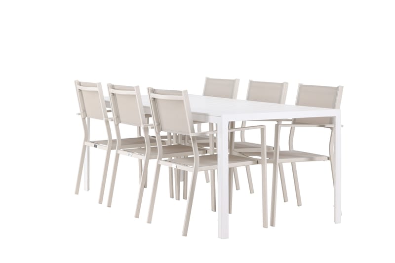 Break Matgrupp Utomhus 205 cm + 6 st Copacabana Matstolar Beige/Vit - Utemöbler - Utegrupp - Matgrupp utomhus