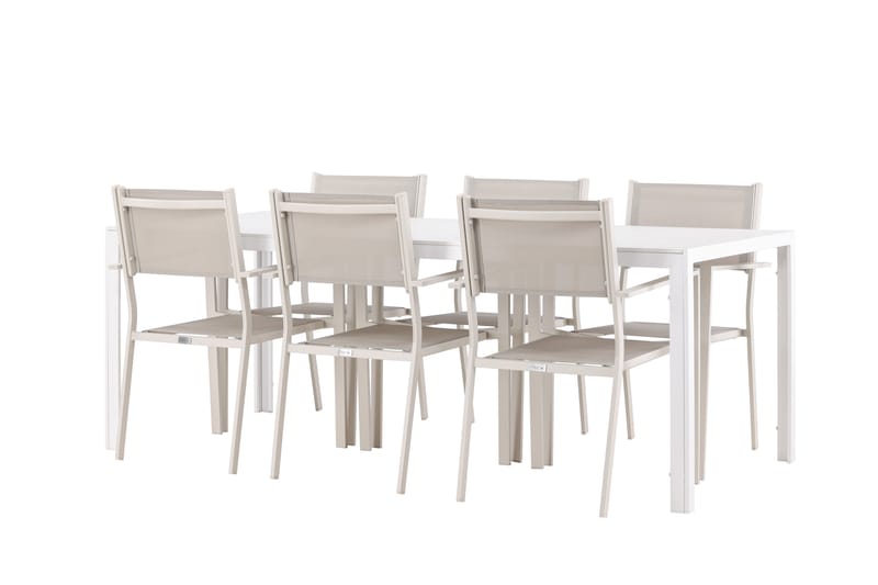 Break Matgrupp Utomhus 205 cm + 6 st Copacabana Matstolar Beige/Vit - Utemöbler - Utegrupp - Matgrupp utomhus