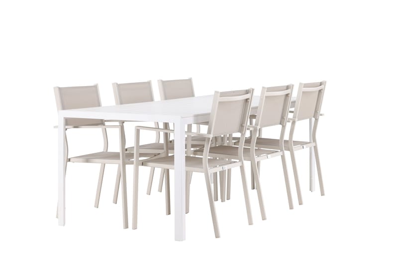 Break Matgrupp Utomhus 205 cm + 6 st Copacabana Matstolar Beige/Vit - Utemöbler - Utegrupp - Matgrupp utomhus