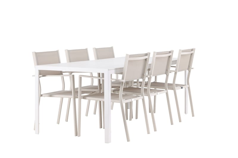 Break Matgrupp Utomhus 205 cm + 6 st Copacabana Matstolar Beige/Vit - Utemöbler - Utegrupp - Matgrupp utomhus