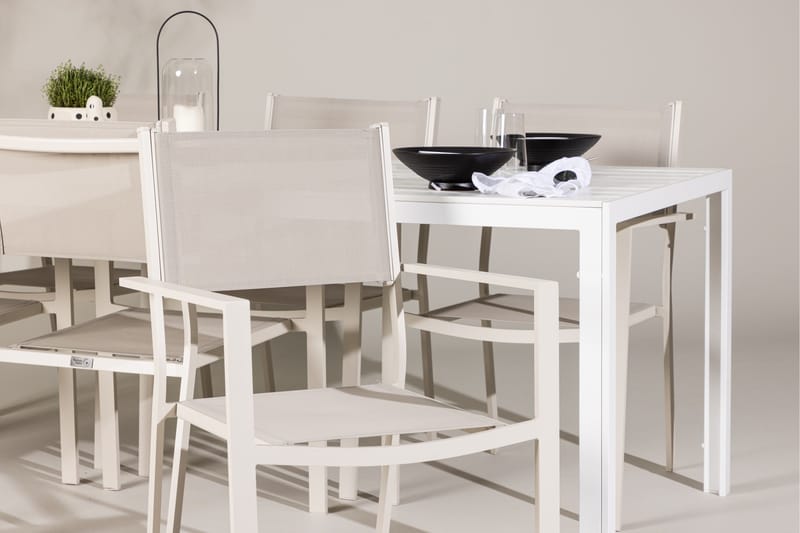 Break Matgrupp Utomhus 205 cm + 6 st Copacabana Matstolar Beige/Vit - Utemöbler - Utegrupp - Matgrupp utomhus