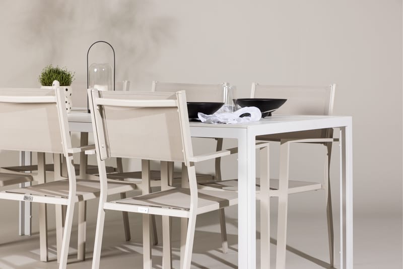 Break Matgrupp Utomhus 205 cm + 6 st Copacabana Matstolar Beige/Vit - Utemöbler - Utegrupp - Matgrupp utomhus