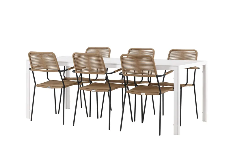 Break Matgrupp Utomhus 205 cm + 6 st Hochanas Matstolar Svart/Vit, undefined