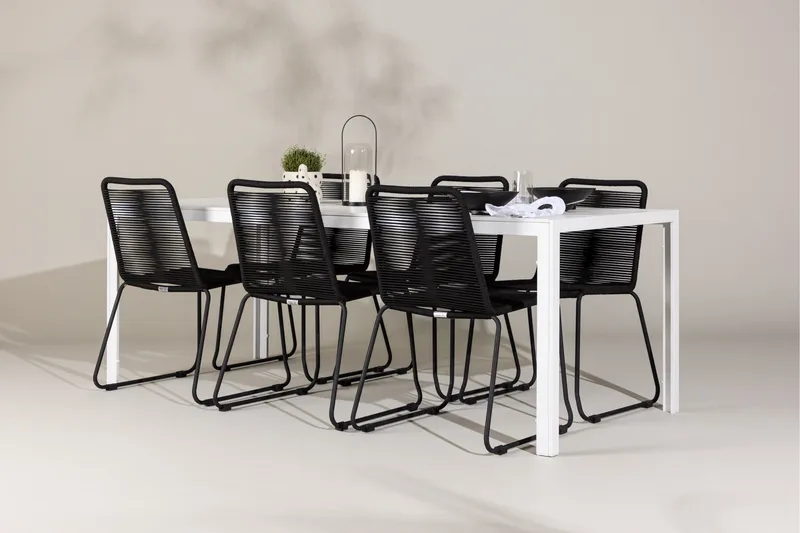 Break Matgrupp Utomhus 205 cm + 6 st Linero Matstolar Svart/Vit - Utemöbler - Utegrupp - Matgrupp utomhus