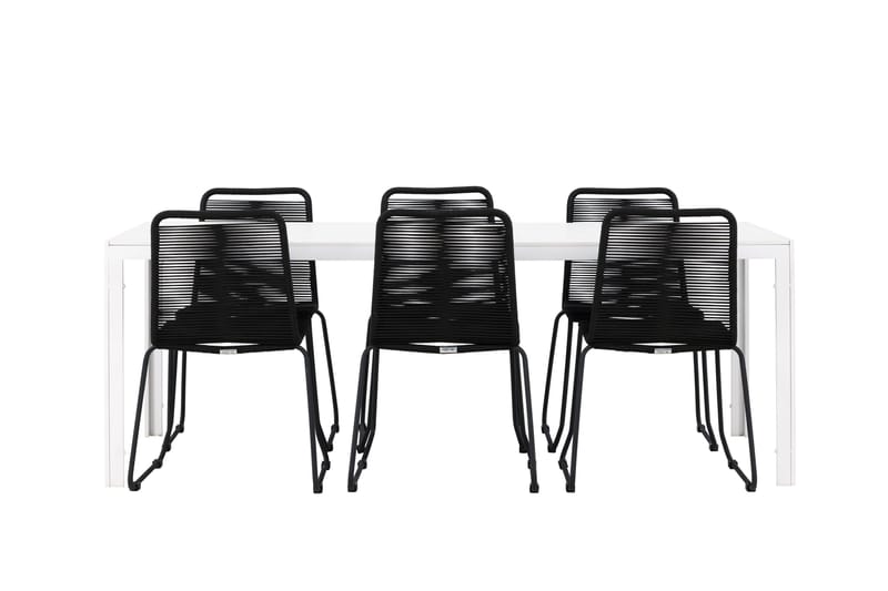 Break Matgrupp Utomhus 205 cm + 6 st Linero Matstolar Svart/Vit - Utemöbler - Utegrupp - Matgrupp utomhus