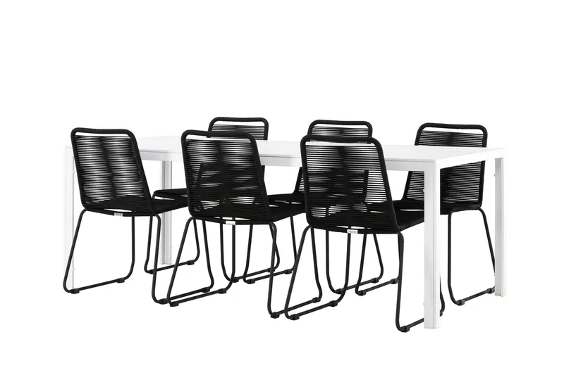 Break Matgrupp Utomhus 205 cm + 6 st Linero Matstolar Svart/Vit, undefined