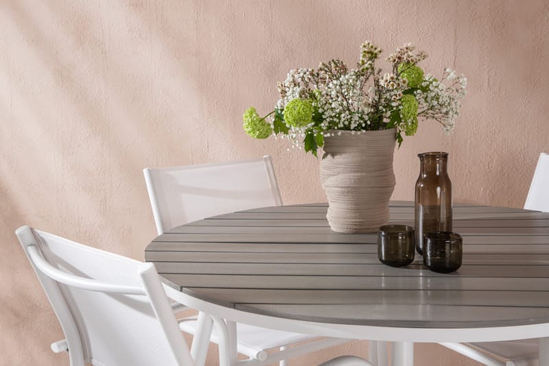 Break Matgrupp Utomhus 120 cm Rund med 4 Santorini Utestolar - Grå - Utemöbler - Utegrupp - Matgrupp utomhus