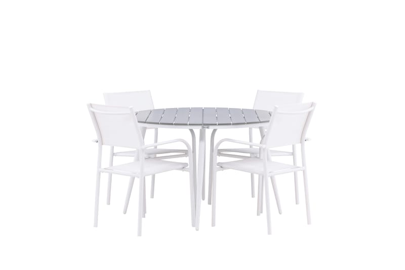 Break Matgrupp Utomhus 120 cm Rund med 4 Santorini Utestolar - Grå - Utemöbler - Utegrupp - Matgrupp utomhus