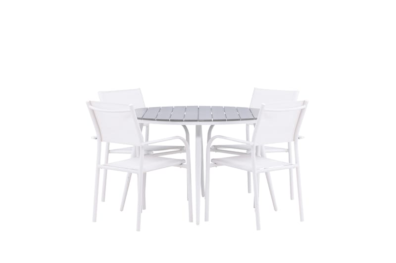 Break Matgrupp Utomhus 120 cm Rund med 4 Santorini Utestolar - Grå - Utemöbler - Utegrupp - Matgrupp utomhus