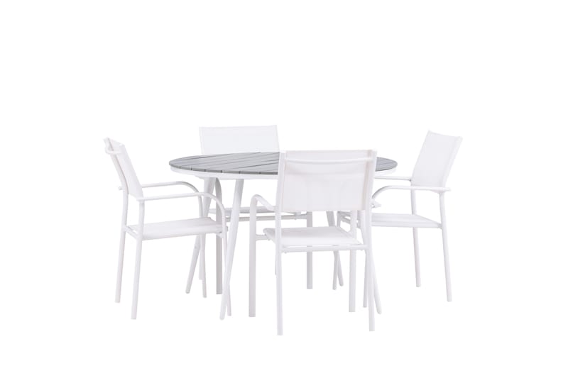 Break Matgrupp Utomhus 120 cm Rund med 4 Santorini Utestolar - Grå - Utemöbler - Utegrupp - Matgrupp utomhus