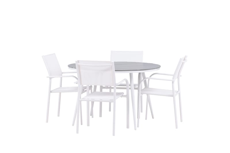 Break Matgrupp Utomhus 120 cm Rund med 4 Santorini Utestolar - Grå - Utemöbler - Utegrupp - Matgrupp utomhus