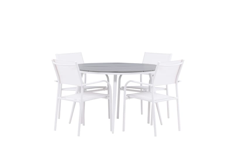 Break Matgrupp Utomhus 120 cm Rund med 4 Santorini Utestolar - Grå - Utemöbler - Utegrupp - Matgrupp utomhus