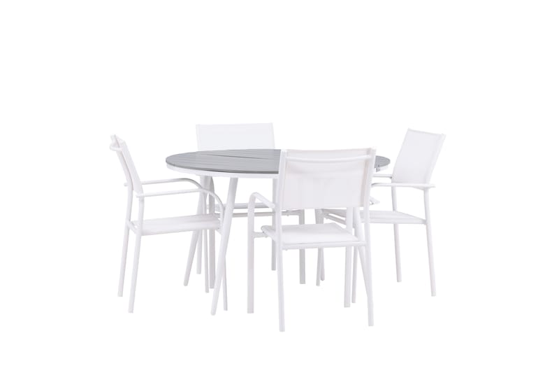 Break Matgrupp Utomhus 120 cm Rund med 4 Santorini Utestolar - Grå - Utemöbler - Utegrupp - Matgrupp utomhus