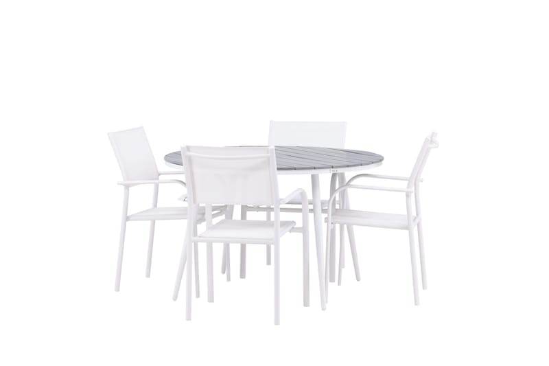 Break Matgrupp Utomhus 120 cm Rund med 4 Santorini Utestolar - Grå - Utemöbler - Utegrupp - Matgrupp utomhus