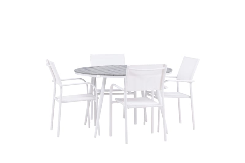 Break Matgrupp Utomhus 120 cm Rund med 4 Santorini Utestolar - Grå - Utemöbler - Utegrupp - Matgrupp utomhus