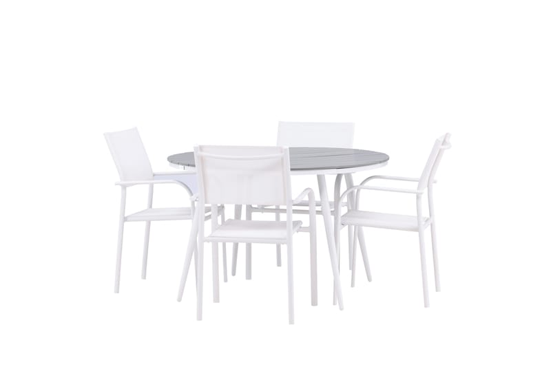 Break Matgrupp Utomhus 120 cm Rund med 4 Santorini Utestolar - Grå - Utemöbler - Utegrupp - Matgrupp utomhus