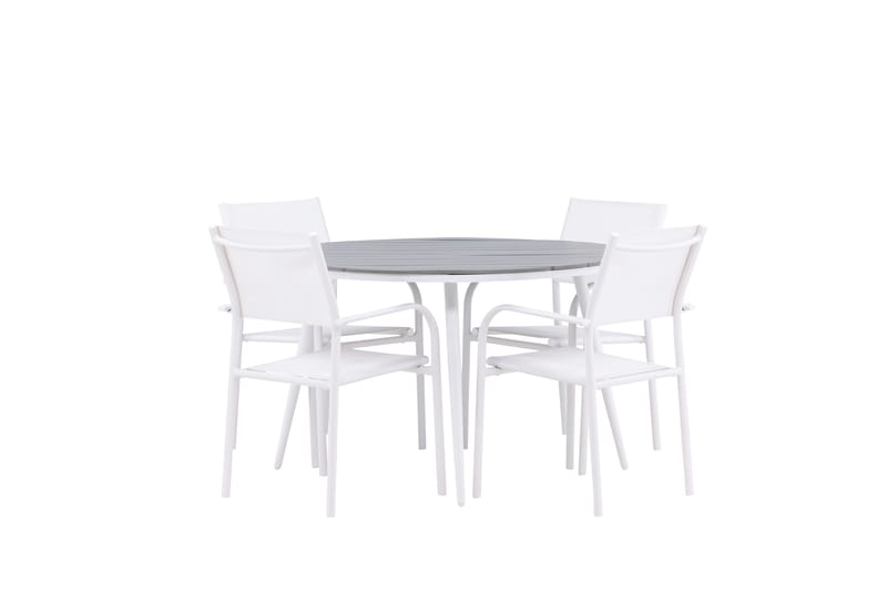 Break Matgrupp Utomhus 120 cm Rund med 4 Santorini Utestolar - Grå - Utemöbler - Utegrupp - Matgrupp utomhus