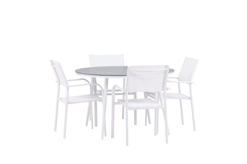 Break Matgrupp Utomhus 120 cm Rund med 4 Santorini Utestolar - Grå - Utemöbler - Utegrupp - Matgrupp utomhus