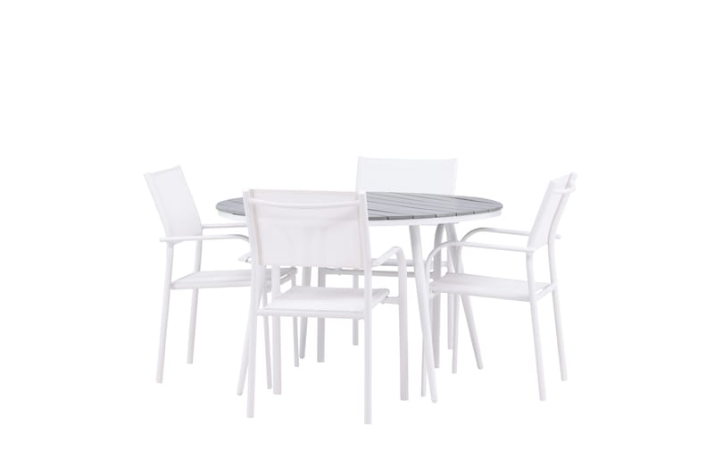 Break Matgrupp Utomhus 120 cm Rund med 4 Santorini Utestolar - Grå - Utemöbler - Utegrupp - Matgrupp utomhus