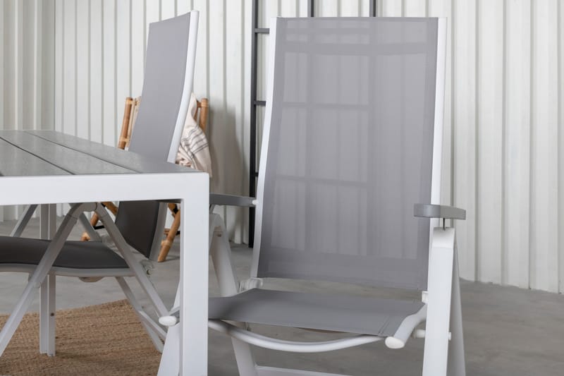 Break Matgrupp Utomhus 150cm + 4 Albany Positionsstolar Vit/Grå - Venture Home - Utemöbler - Utegrupp - Matgrupp utomhus