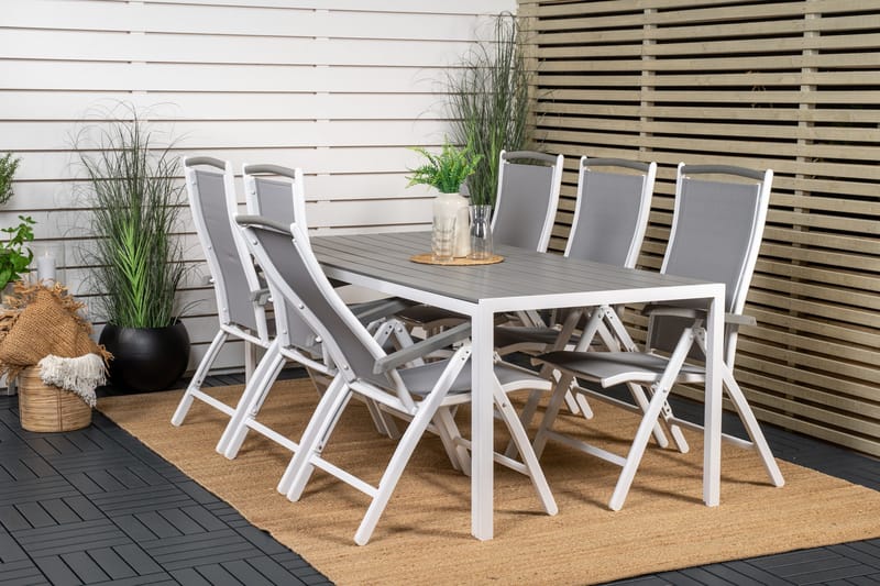 Break Matgrupp Utomhus 205 cm + 6 st Albany PositionssUtestolar - Grå /Vit - Utemöbler - Utegrupp - Matgrupp utomhus