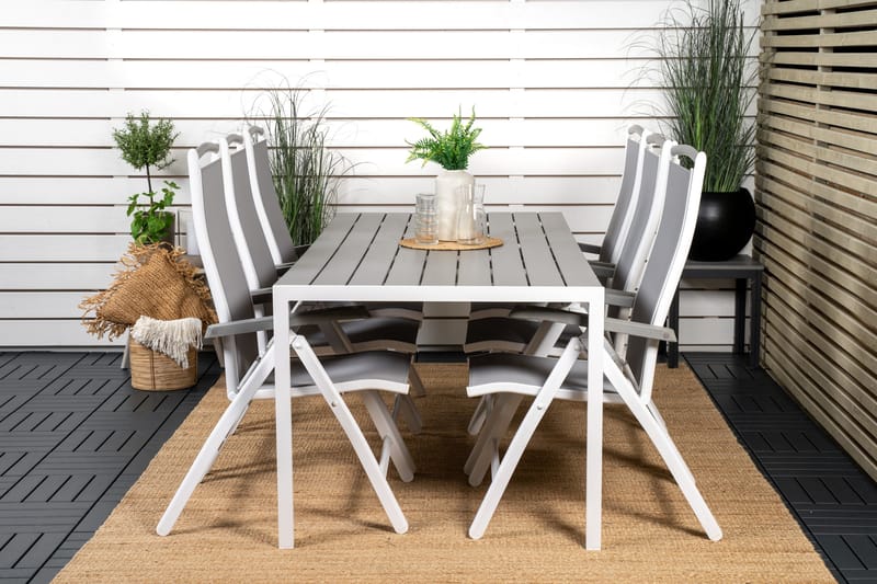Break Matgrupp Utomhus 205 cm + 6 st Albany PositionssUtestolar - Grå /Vit - Utemöbler - Utegrupp - Matgrupp utomhus