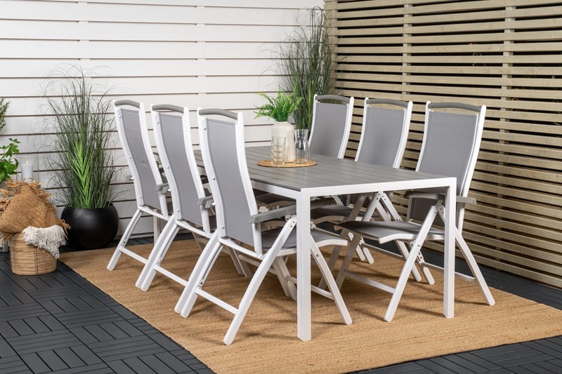 Break Matgrupp Utomhus 205 cm + 6 st Albany PositionssUtestolar - Grå /Vit - Utemöbler - Utegrupp - Matgrupp utomhus