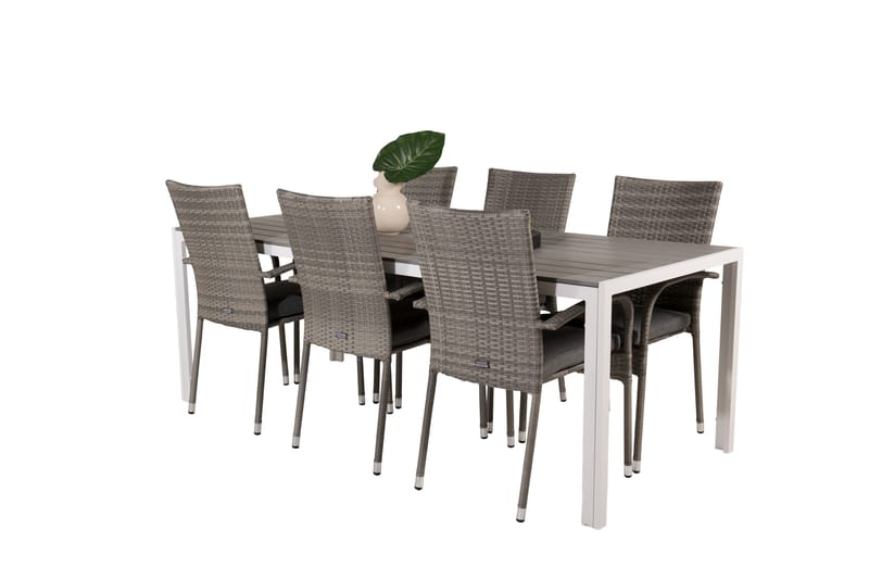 Break Matgrupp Utomhus 205 cm + 6 st Anna Karmstolar Utomhus - Grå /Vit - Utemöbler - Utegrupp - Matgrupp utomhus