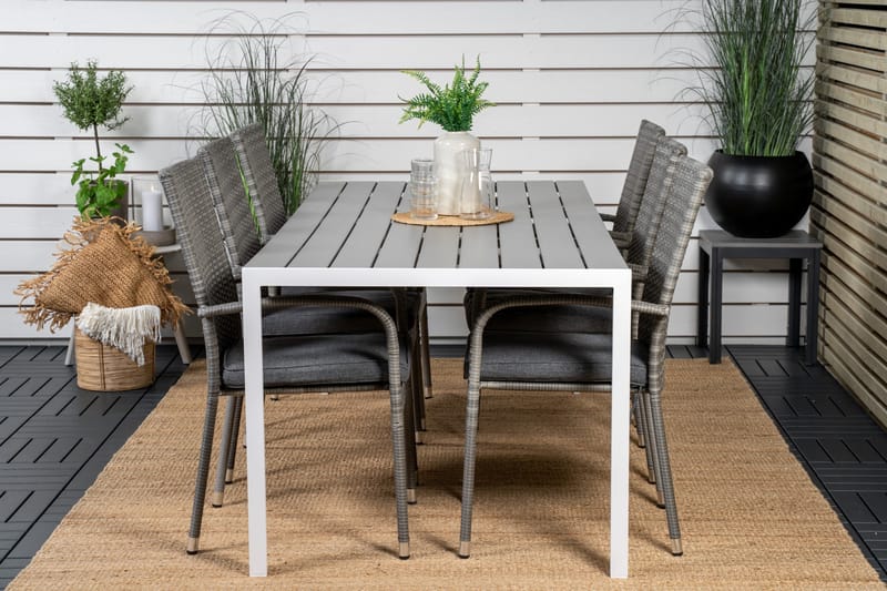 Break Matgrupp Utomhus 205 cm + 6 st Anna Karmstolar Utomhus - Grå /Vit - Utemöbler - Utegrupp - Matgrupp utomhus