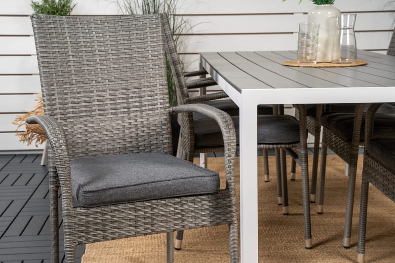 Break Matgrupp Utomhus 205 cm + 6 st Anna Karmstolar Utomhus - Grå /Vit - Utemöbler - Utegrupp - Matgrupp utomhus