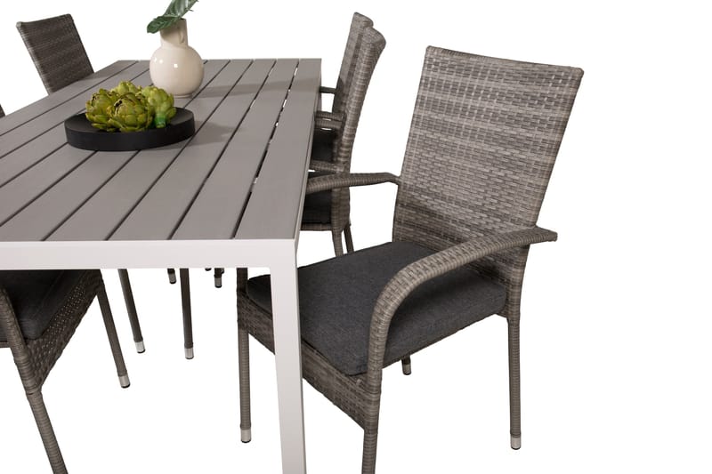 Break Matgrupp Utomhus 205 cm + 6 st Anna Karmstolar Utomhus - Grå /Vit - Utemöbler - Utegrupp - Matgrupp utomhus