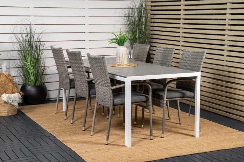 Break Matgrupp Utomhus 205 cm + 6 st Anna Karmstolar Utomhus - Grå /Vit - Utemöbler - Utegrupp - Matgrupp utomhus