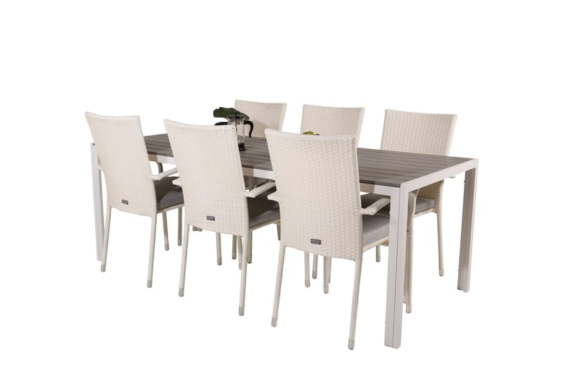 Break Matgrupp Utomhus 205 cm + 6 st Anna Matstolar Utomhusar - Grå /Vit - Utemöbler - Utegrupp - Matgrupp utomhus