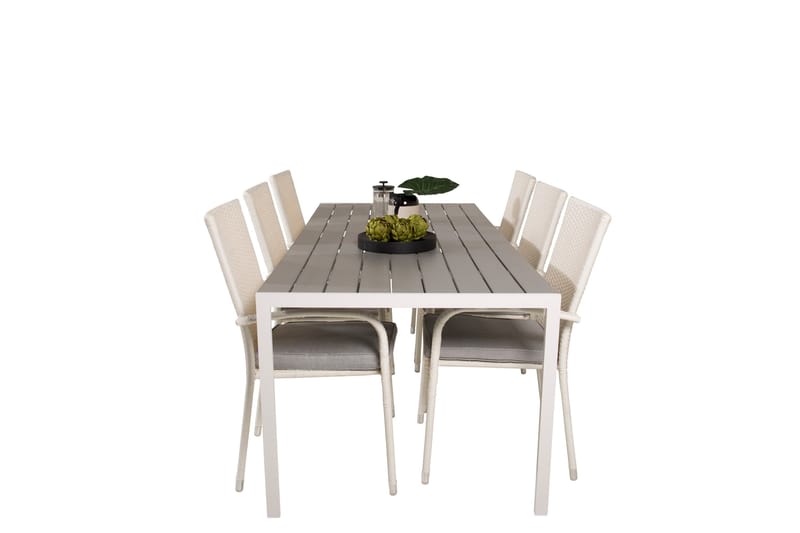 Break Matgrupp Utomhus 205 cm + 6 st Anna Matstolar Utomhusar - Grå /Vit - Utemöbler - Utegrupp - Matgrupp utomhus