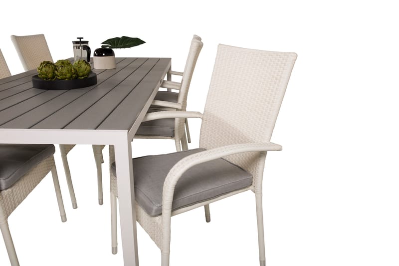 Break Matgrupp Utomhus 205 cm + 6 st Anna Matstolar Utomhusar - Grå /Vit - Utemöbler - Utegrupp - Matgrupp utomhus